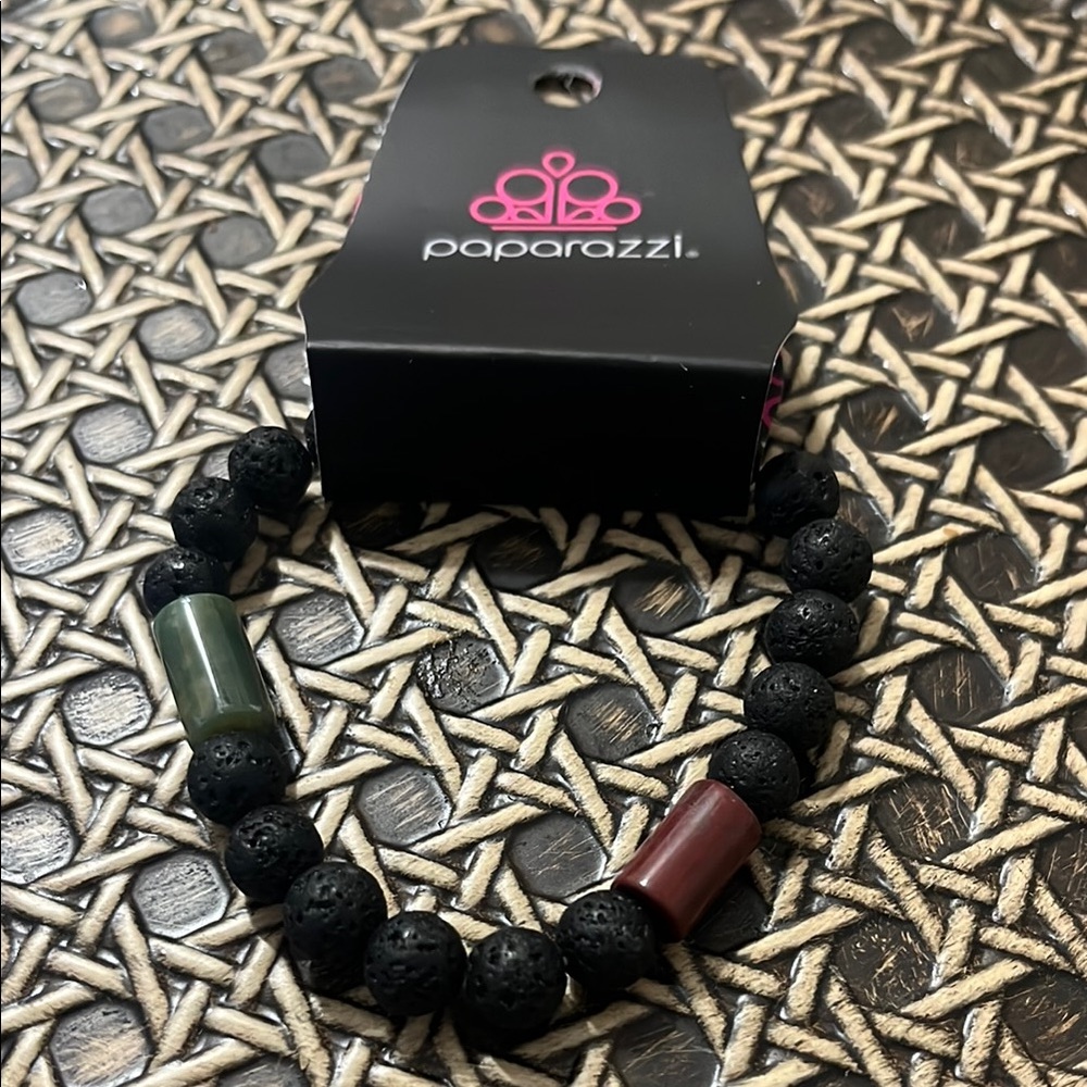 Paparazzi Black and Green Beaded Stretch Jewelry Bracelet Unisex Earthy Energy